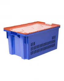 Ящик п/э 600х400х300 дно сплошное, стенки перфорированные, Safe PRO цв. синий с оранжевой крышкой Ящик п/э 600х400х300 дно сплошное, стенки перфорированные, Safe PRO цв. синий с оранжевой крышкой
