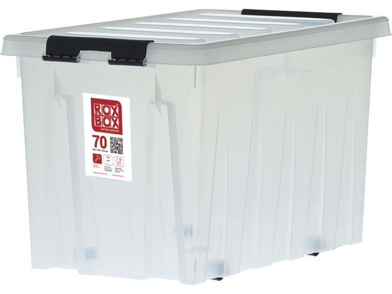 Контейнер Rox Box Original 70 (580х390х350 мм с крышкой и клипсами, на роликах, прозрачный) купить в Омске