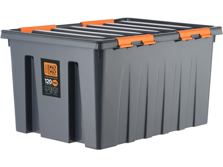 Контейнер особопрочный Rox Box PRO 120 (740х565х400 мм с крышкой и клипсами, на роликах, антрацит) купить в Омске